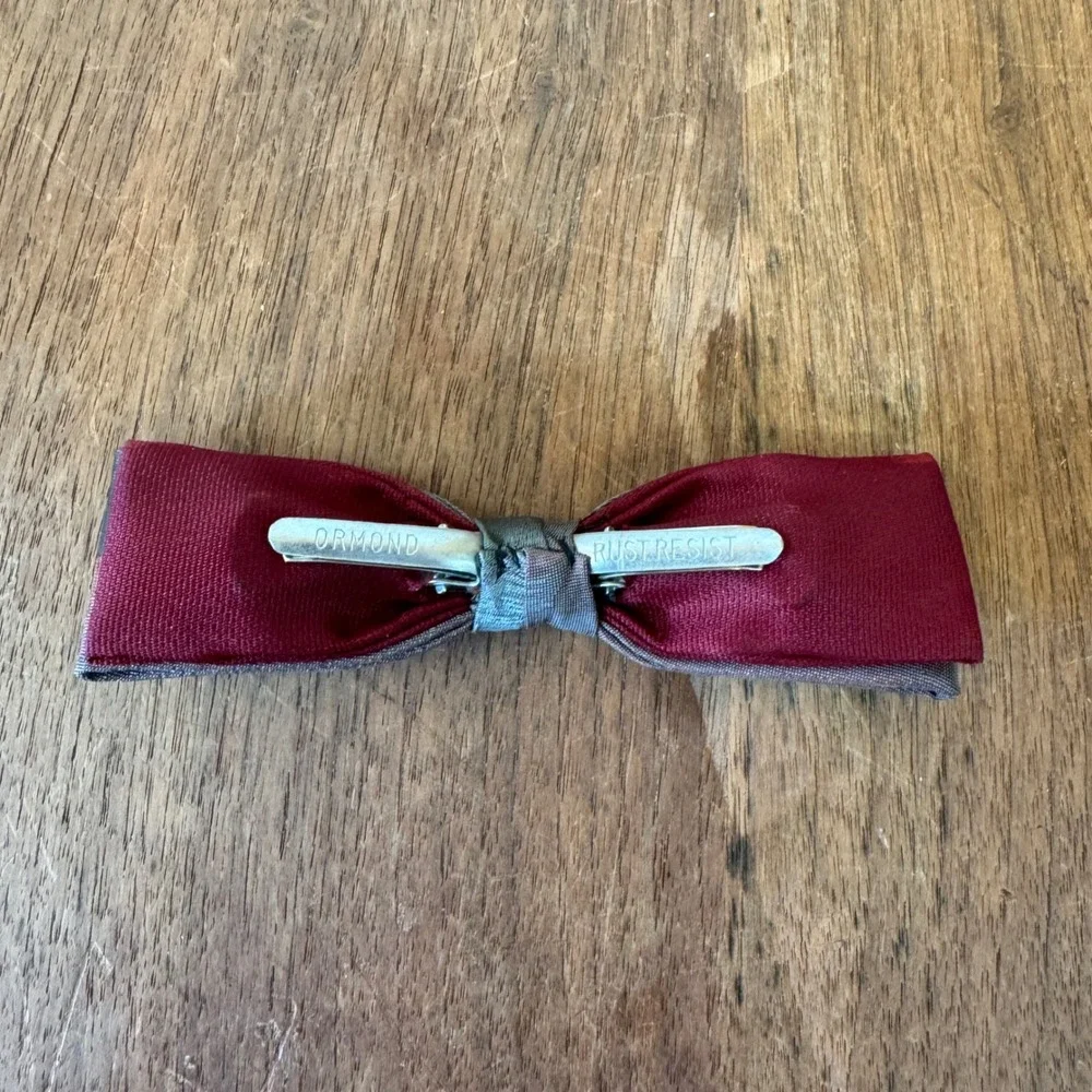 Vintage Ormond Bow Tie Rust Resist Clip On Two Tone Burgundy‎ Teal